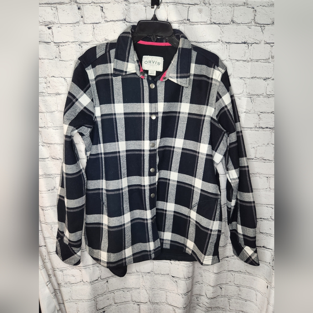 Orvis Women's Black Plaid‎ Snap Front Shacket Size XL